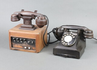 A black dial telephone the base marked 1X56/A3 together with a Dictograph internal telephone 