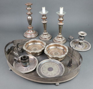 A pair of 19th Century silver plated coasters and minor plated wares