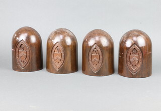 Two pairs of carved wooden bookends decorated Arms of St Leonards School and St Andrew Fife 17cm h 