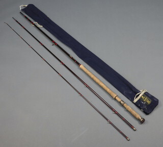 A Hardy 15' 4", 3 piece graphite salmon fly deluxe fishing rod in blue cloth bag  