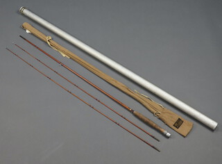 A Sharpe of Aberdeen 7'6", 2 piece split cane fly fishing rod with spare tip, in an aluminium tube  