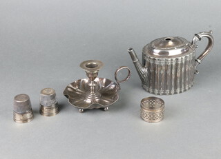 An Edwardian silver plated bachelor's teapot and minor plated wares