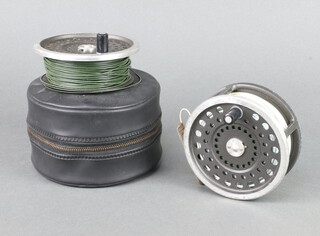 A Hardy Marquis no.2, 4" salmon fishing reel complete with pouch together with a Hardy wetfly 2 DT spare spool 