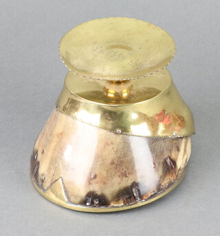 A brass ashtray the base formed from a horses hoof, the top marked Joey 1919 10cm 