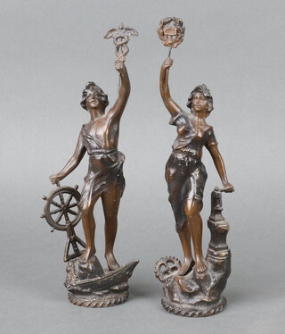A pair of 1930's spelter figures of a standing lady and gentleman 28cm x 5cm 
