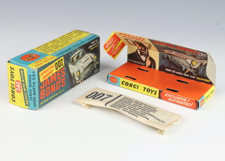 An original Corgi Toys 216 Goldfinger James Bond Aston Martin DBS box with inner display card (no car), secret instructions and spare passenger in original envelope, together with 5 late Matchbox box vehicles. 