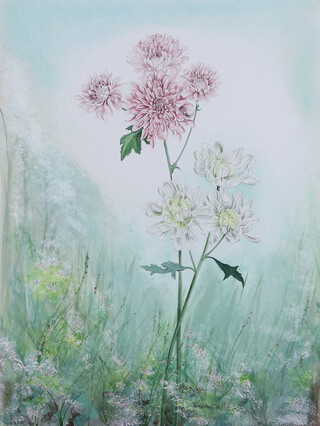 Susan Hillier, gouache drawing, study of flowers, signed, 46cm x 35cm 