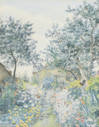 C A Bridley, watercolour drawing, cottage garden, signed and dated 1920 to bottom left hand corner, 28cm x 22cm