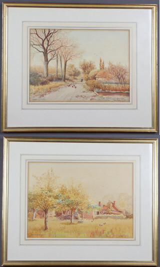 James Matthews, 19th/20th British School watercolours, a pair, "At West Clandon and Near Ripley Surrey" rural scenes 25cm x 36cm 