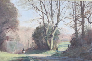 Kenneth Denton 1932, oil on board "Spring Morning Lamorna Cornwall", reverse marked 4216/1/1, signed Kenneth Denton and with Fraser Gallery label, 39cm x 60cm 