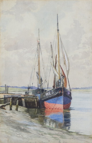 Emily R Stones, watercolour "Boat at Low Tide" the reverse with certificate of authenticity from The Collection of Eugene Okarma 35cm x 23cm 