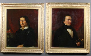 A pair of 19th Century oil paintings on canvas, unsigned, portrait studies of lady and gentleman 75cm x 61cm 