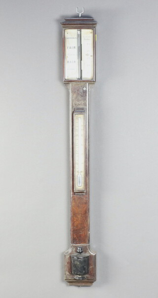 T H Doublet of 4 City Road, London, a 19th Century mercury stick barometer and thermometer in a mahogany case 96cm h x 12cm x 4cm. The plates are With non-transferable standard ivory exemption declaration number. With non-transferable standard ivory exemption declaration number 18979GG9