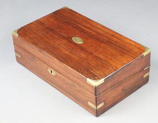 A Victorian rosewood and brass banded writing slope with hinged lid 12cm h x 40cm w x 23cm d 