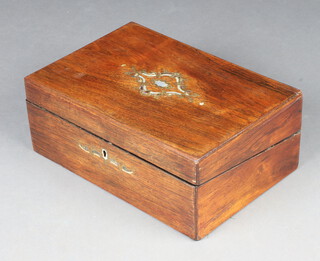 A Victorian rosewood inlaid mother of pearl and brass writing slope 14cm h x 35cm w x 23cm d  
