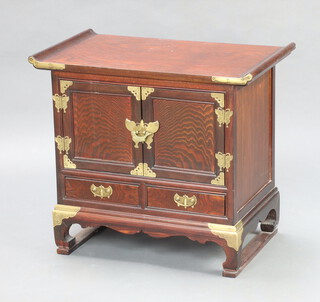 A Chinese hardwood and gilt metal mounted cabinet, the base fitted 2 drawers 60cm x 67cm x 39cm
