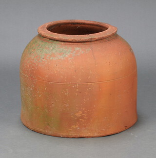 A circular well weathered terracotta rhubarb forcer (no lid, cracked and chipped) 35cm x 43cm 