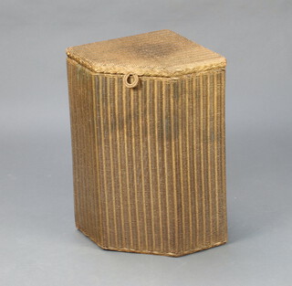 A gold painted Lloyd Loom corner linen basket 54cm x 32cm x 32cm