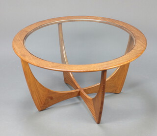 Mid century, a G Plan teak Astro coffee table with plate glass top 45cm x 84cm