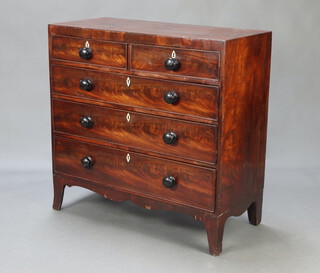 A William IV mahogany chest of 2 short and 3 long drawers with ivory escutcheons and turned ebony handles 98cm h x 100cm w x 46cm d With non-transferable standard ivory exemption declaration number U8X3RB2A