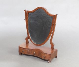 A Georgian style shield shaped dressing table mirror contained in a mahogany swing frame, the base of serpentine outline fitted 2 drawers, raised on bracket feet 60cm h x 44cm w x 17cm d 