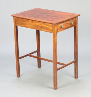 A 19th Century rectangular inlaid mahogany occasional table fitted a drawer, raised on square supports, H framed stretcher 72cm h x 61cm w x 43cm d 