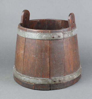 A circular coopered oak pail 28cm x 24cm 