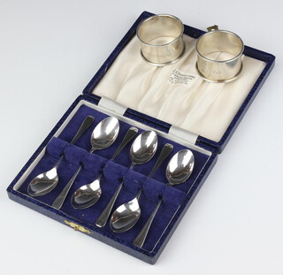 A set of 6 silver coffee spoons Sheffield 1932, 2 napkin rings 60 grams 