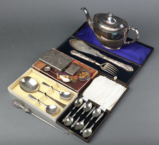 A Persian white metal cigarette case and minor plated wares