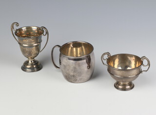 A silver trophy cup London 1930, 1 other and a mug, 240 grams 