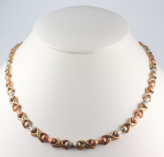 A 9ct 3 colour gold necklace, 39cm, 19 grams 