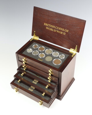 A mahogany finished collectors chest - British Coins of World War II 1939-1945, this collection is made up of used coinage