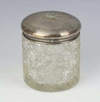 A cut glass toilet jar with silver lid Birmingham 1919 