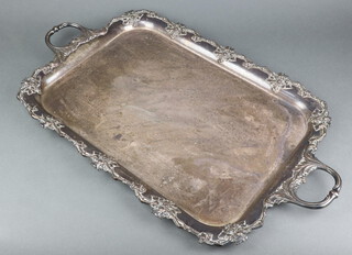 An Edwardian silver plated 2 handled tray with vinous decoration 74cm 