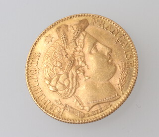 A gold 10 franc coin 1899