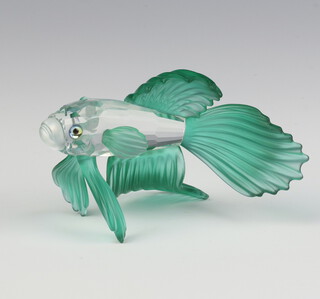 A Swarovski figure of a Japanese fighting fish with green fins 9cm, boxed 