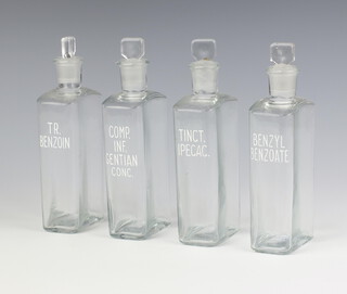 Four clear glass apothecary bottles 17cm  