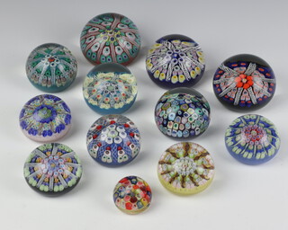 A Strathearn millefiori multi cane paperweight 6.5cm and 11 other similar 
