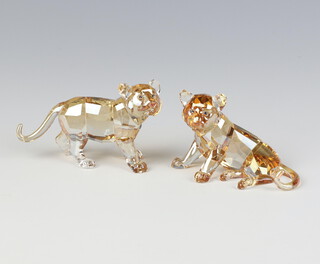 Two Swarovski Crystal Society figures of tiger cubs 5cm, boxed
