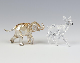 A Swarovski Crystal Society figure of a baby elephant 6cm, ditto of a deer 5cm, boxed