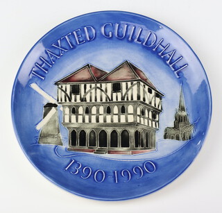 A William Moorcroft commemorative plate Thaxted Guildhall Trustees 1390-1990 20cm 