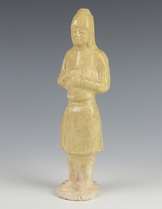 A Chinese plaster figure of a standing warrior 24cm x 5cm x 6cm 