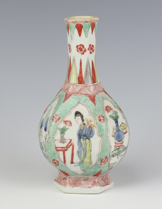 A 19th Century Chinese hexagonal baluster vase decorated with panels of figures and motifs 17cm 