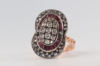 A yellow metal Edwardian style ruby and diamond ring 10 grams, size O 1/2