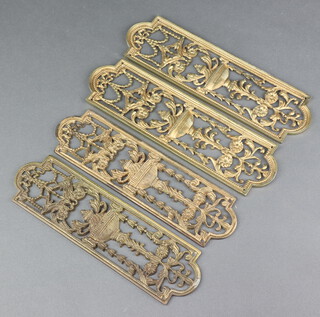 Two pairs of pierced gilt metal door finger plates 26cm x 7cm and 27cm x 8cm 