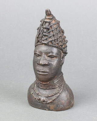A Benin bronze head and shoulders portrait bust 15cm x 7cm x 5cm 