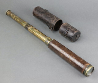 Gray of 181 Strand London, a gilt metal 3 draw telescope with leather carrying case 