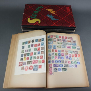 Six scrap albums containing used world stamps - Brazil, Chilli, Belgium, Germany, GB (including penny black and penny reds), Commonwealth, Philipines, China and France