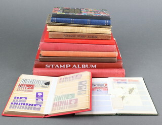 An album of mint and used GB, Australian and Canadian stamps, a red Nelson album of mint and used world stamps including GB, a Popular album of used world stamps - France etc and 9 stock books of mint and used world stamps 