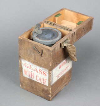 A World War Two Air Ministry Issue type 06 AFT hand bearing compass in original wooden carrying case, the interior stamped 1939, examined 11th September 1941 